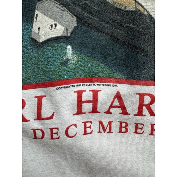 Vintage 90's USS Arizona Pearl Harbor Hawaii Battleship USA World War White Tee - Picture 6 of 16
